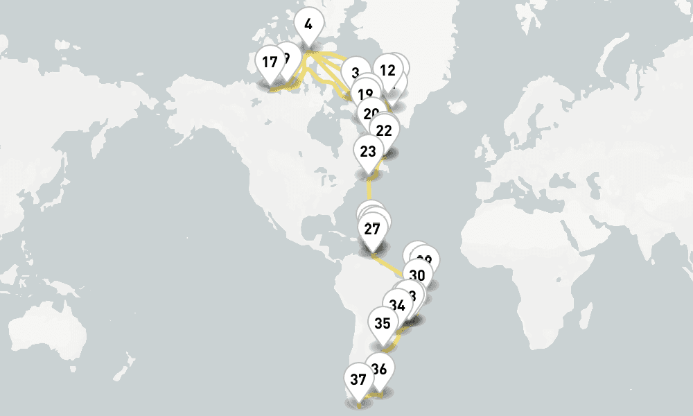 81 days, one-way from Kangerlussuaq to Ushuaia 82日間