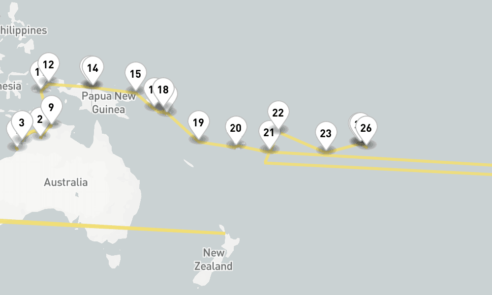 44 days, one-way from Broome WA to Papeete 45日間