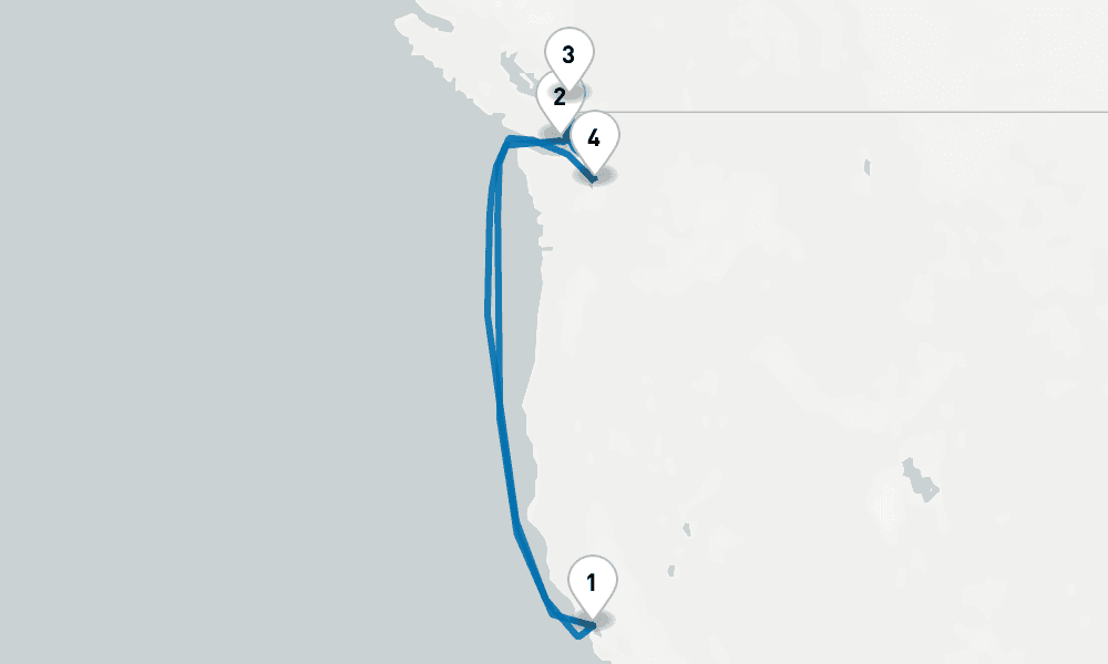 7 days, round-trip Pacific Northwest Coast 8日間