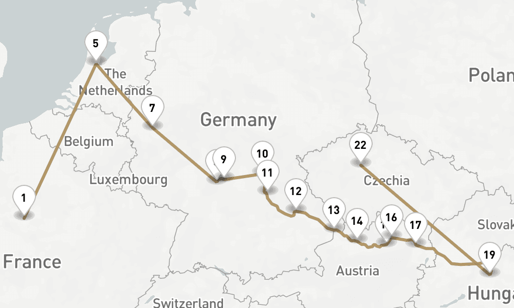 20 days, one-way from Paris City to Prague 21日間