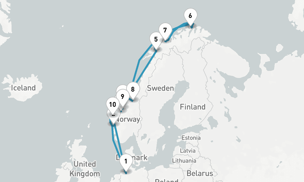 14 days, round-trip Auf den Spuren der Postschiffe bis ans Nordkap 15日間