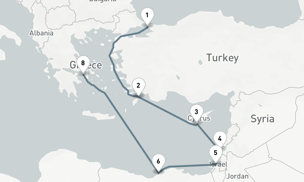 10 days, one-way from Istanbul to Piraeus-Athens 11日間
