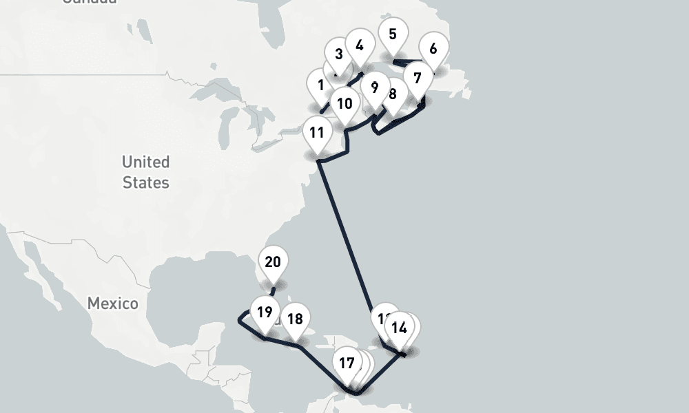27 days, one-way from Montreal to Miami 28日間