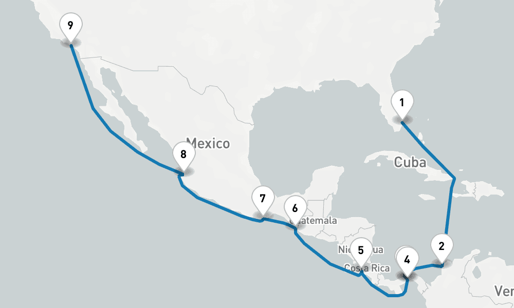 15 days, one-way from Fort Lauderdale to Los Angeles 16日間