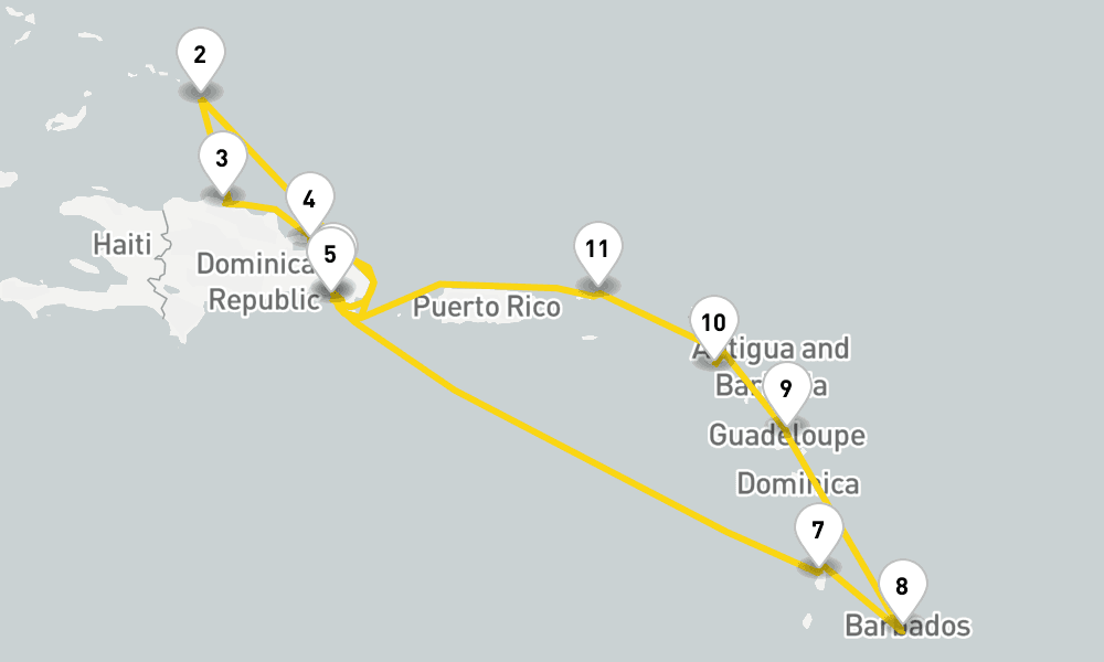 14 days, round-trip Caribbean Antilles from La Romana 15日間