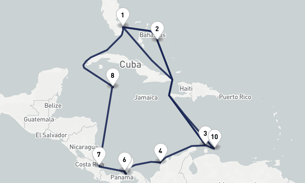21 days, round-trip Panama Canal Southern Caribbean Abc Islands 22日間
