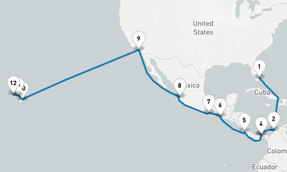 23 days, one-way from Fort Lauderdale to Honolulu 24日間