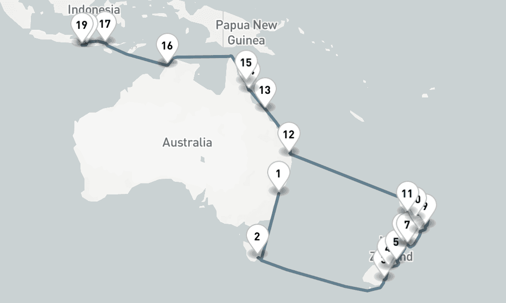 30 days, one-way from Sydney to Benoa 31日間