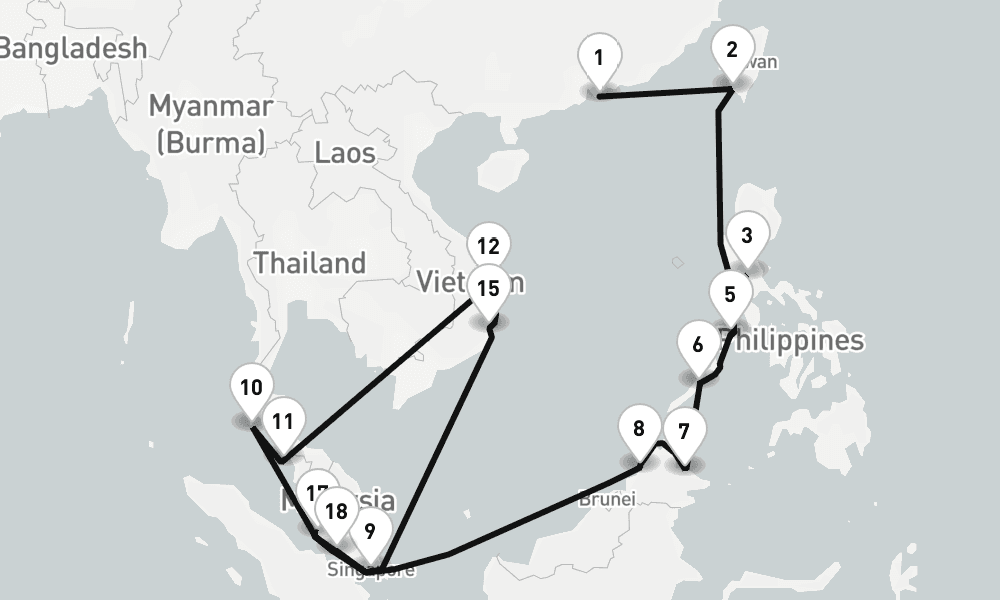 30 days, one-way from Hong Kong to Singapore 31日間