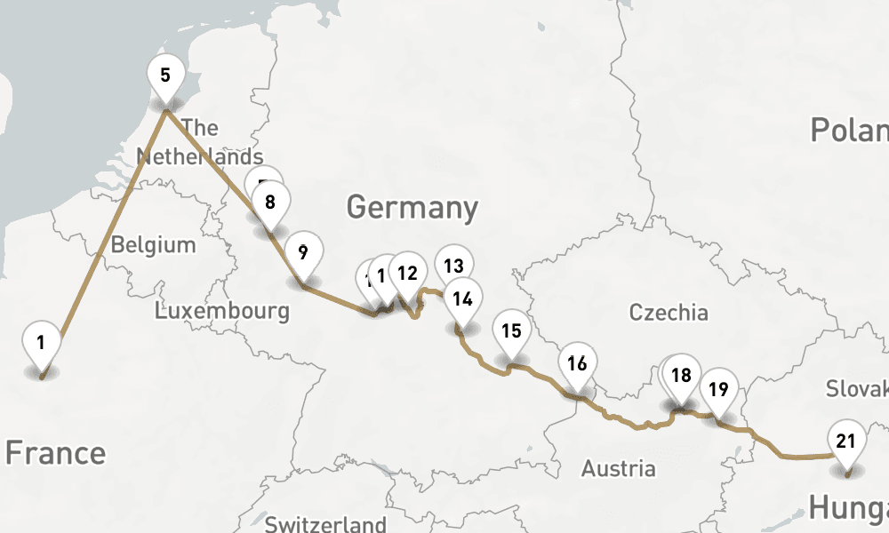 17 days, one-way from Paris City to Budapest 18日間
