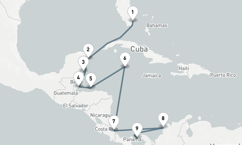 14 nights / 15 days, one-way from Miami (Florida) to Panama City (Fuerte Amador, Balboa)