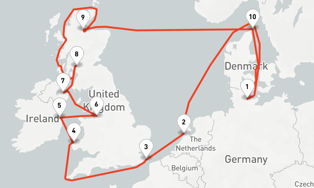 14 days, round-trip Grosbritannien Irland ab Kiel 15日間