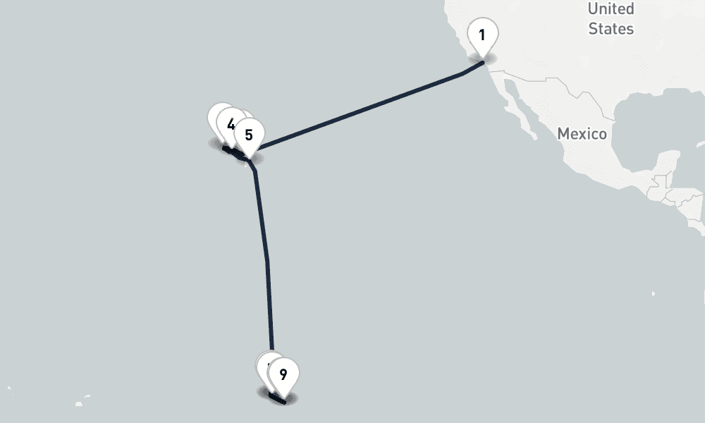 18 days, one-way from Los Angeles to Papeete 19日間