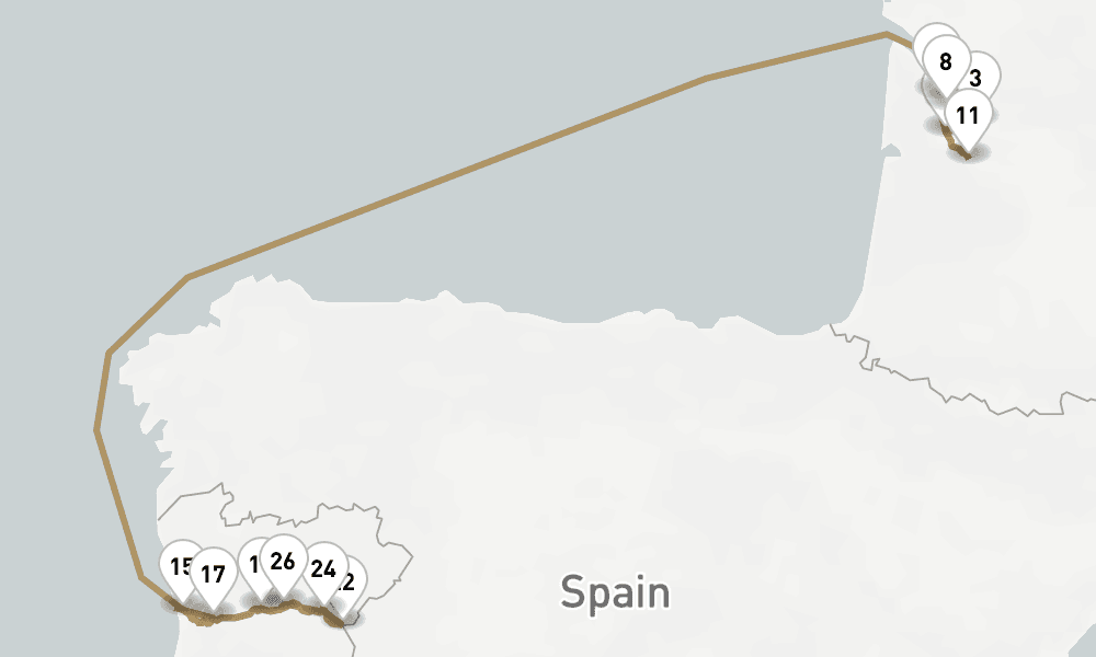 17 days, one-way from Bordeaux to Porto-Leixoes 18日間