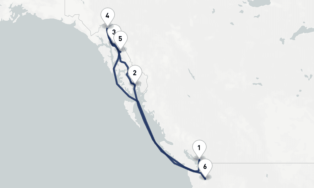 7 days, one-way from Vancouver to Seattle 8日間