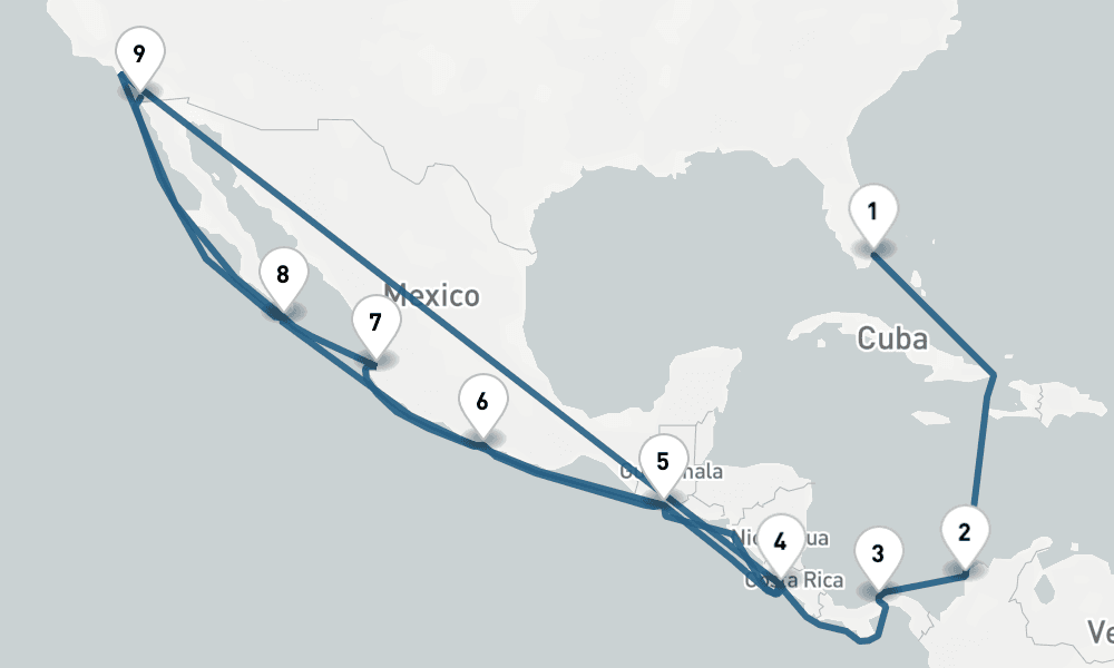 16 days, one-way from Miami to San Diego 17日間