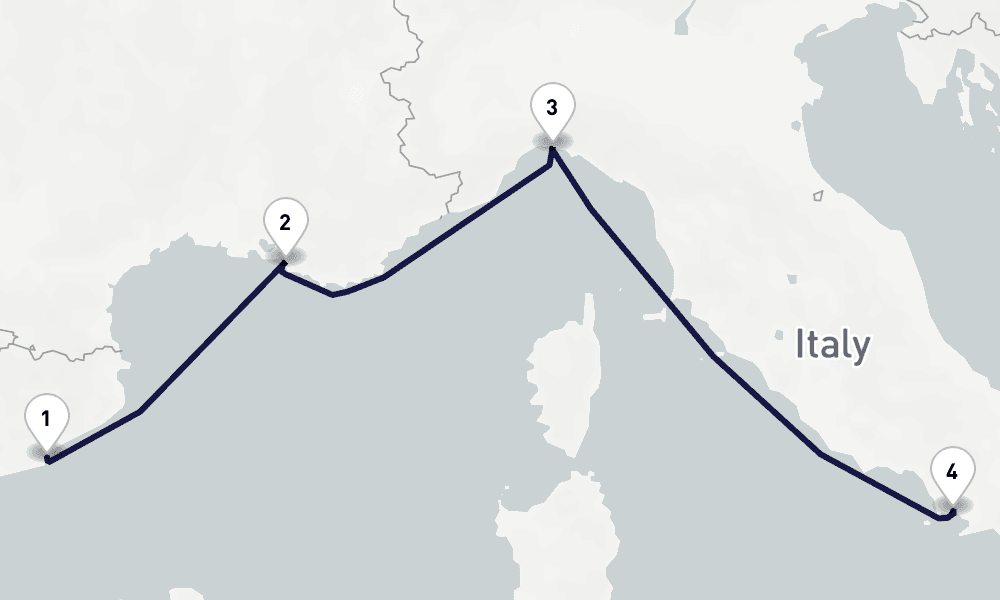3 days, one-way from Barcelona to Naples 4日間