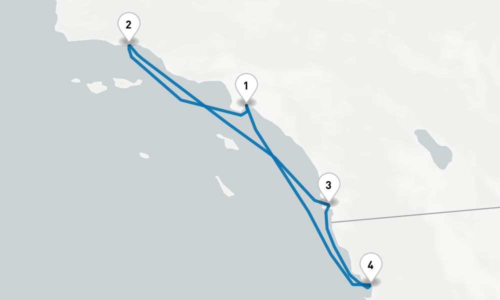 5 days, round-trip West Coast Getaway with Santa Barbara 6日間
