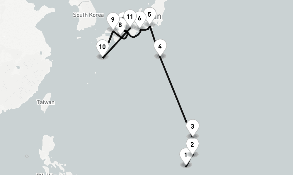 14 days, one-way from Guam Island Marianas to Kobe-Osaka 15日間