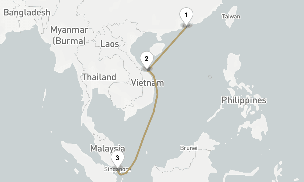 6 days, one-way from Hong Kong to Singapore 7日間