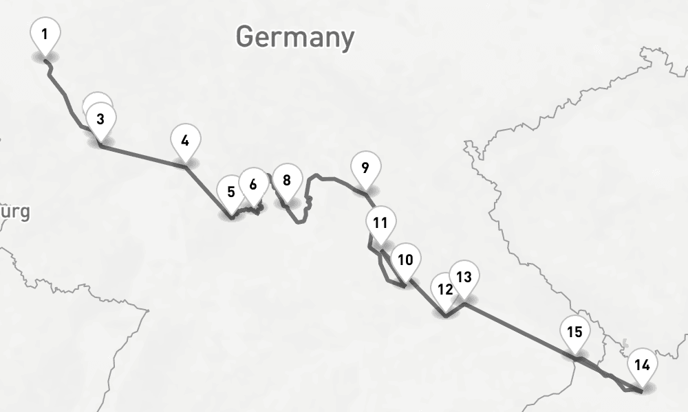 10 days, one-way from Cologne to Passau 11日間