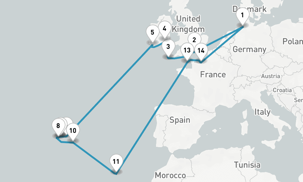 22 days, round-trip Mit MS Deutschland zu den Inseln des Atlantiks 23日間
