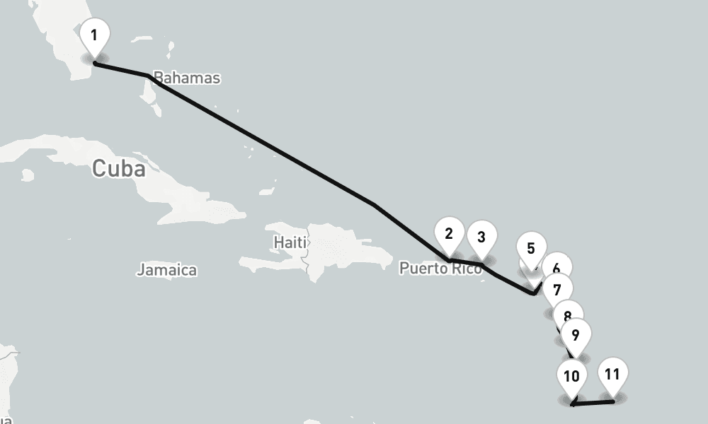 12 nights / 13 days, one-way from Miami (Florida) to Bridgetown (Barbados)