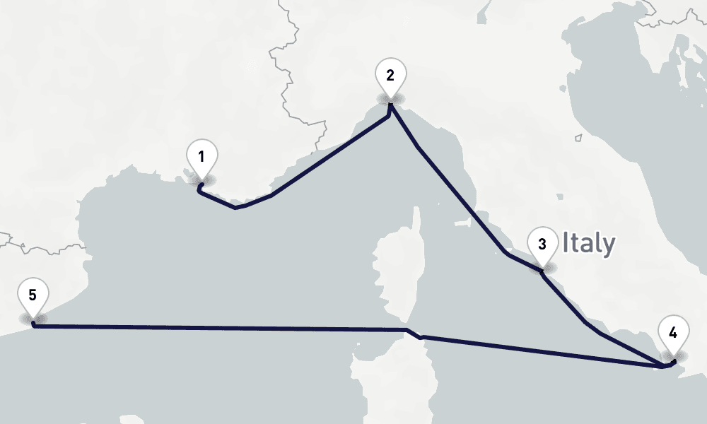 5 days, one-way from Marseille to Barcelona 6日間