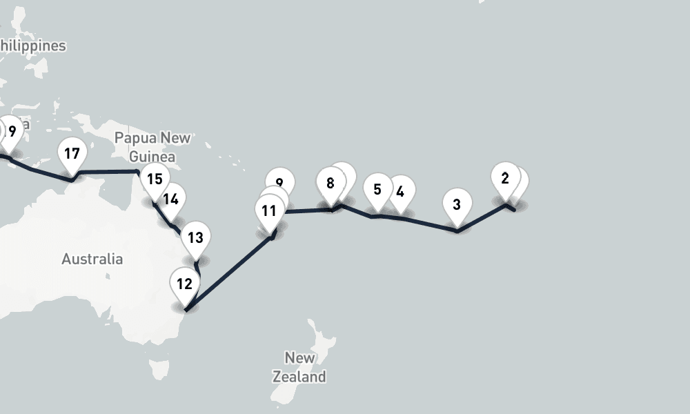 62 days, one-way from Papeete to Yokohama 63日間