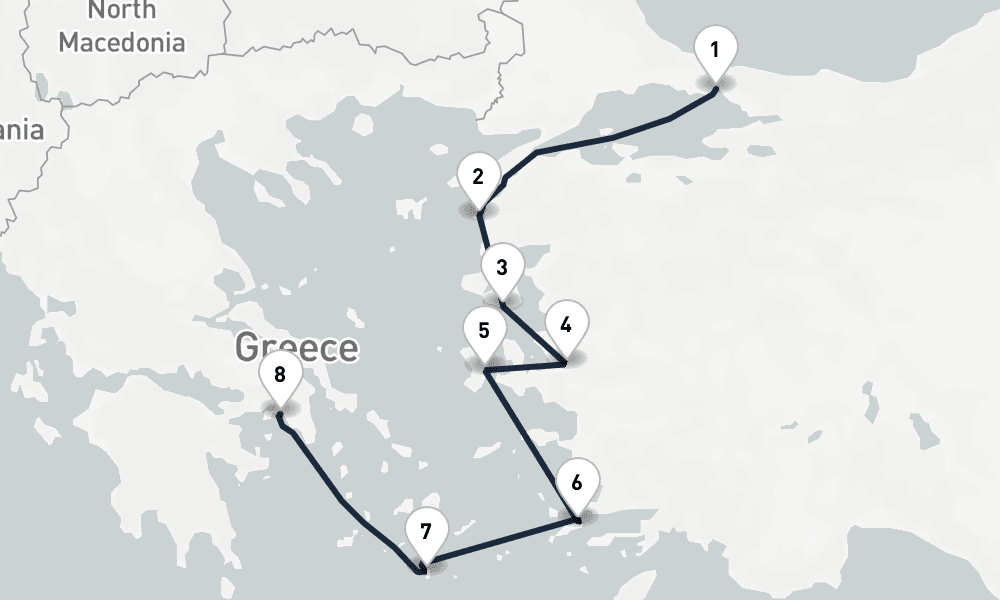 7 days, one-way from Istanbul to Piraeus-Athens 8日間