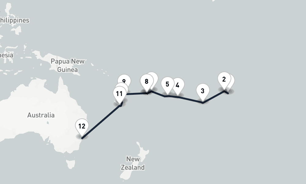 18 days, one-way from Papeete to Sydney 19日間