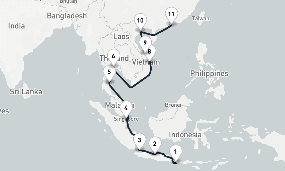 16 days, one-way from Benoa to Hong Kong 17日間