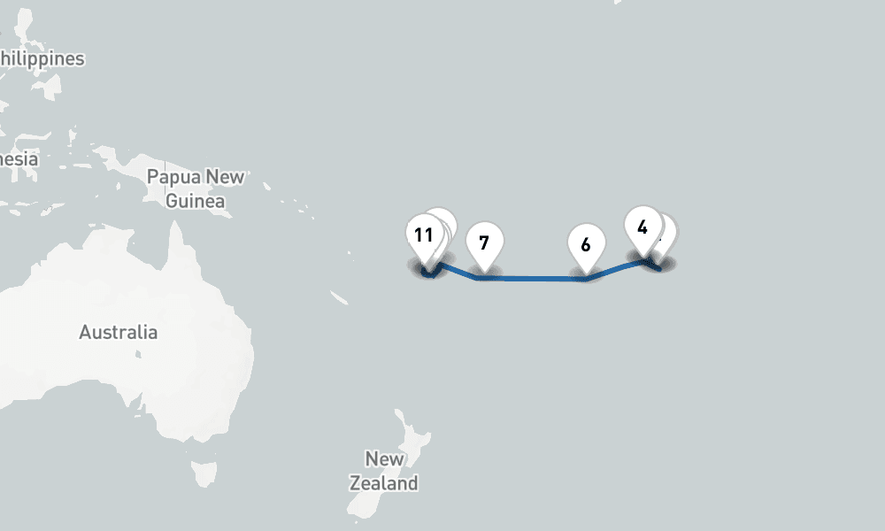 15 days, one-way from Papeete to Lautoka 18日間