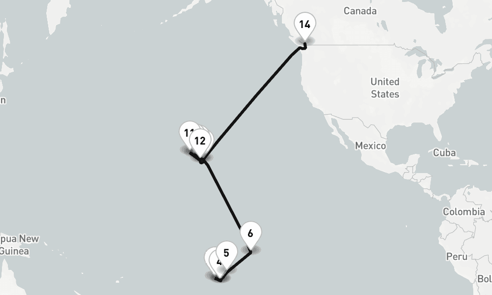 25 days, one-way from Papeete to Vancouver 26日間