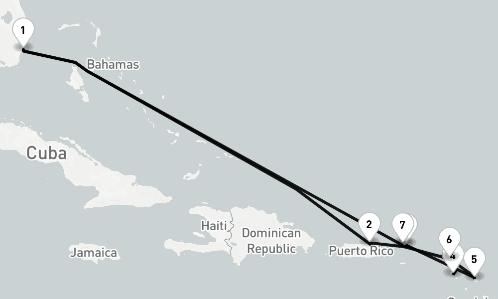 11 days, round-trip Miami, Fl To Miami, Fl 12日間