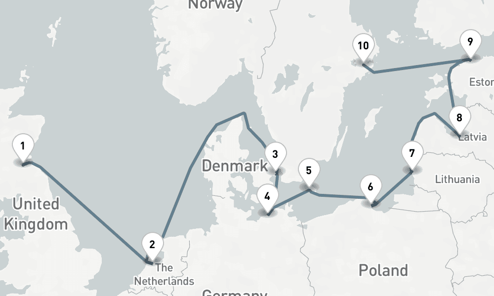 12 days, one-way from Leith-Edinburgh to Stockholm 13日間