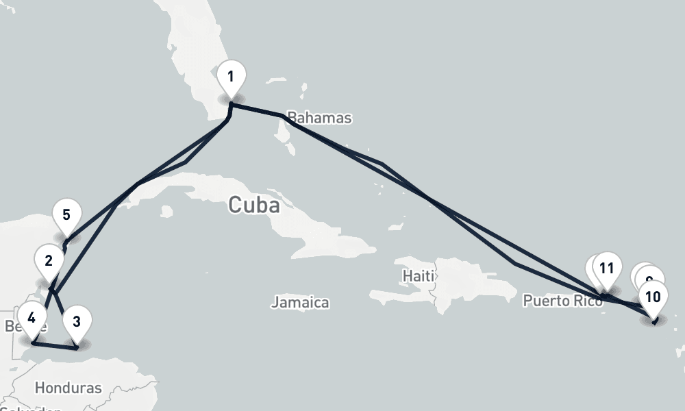 17 days, round-trip Tropical Serenade Miami to Miami 18日間