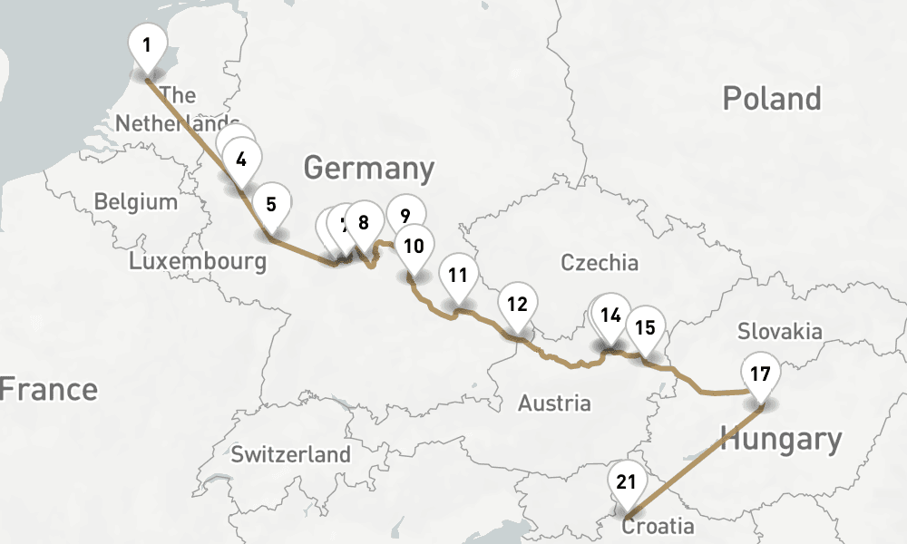 18 days, one-way from Amsterdam to Zagreb 19日間