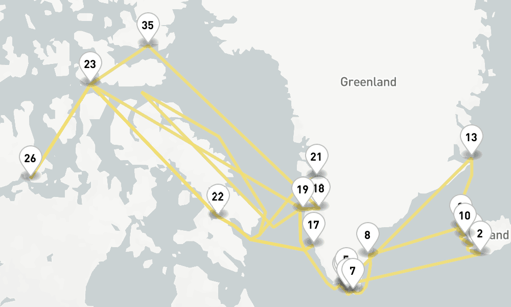 76 days, one-way from Reykjavik to Kangerlussuaq 77日間