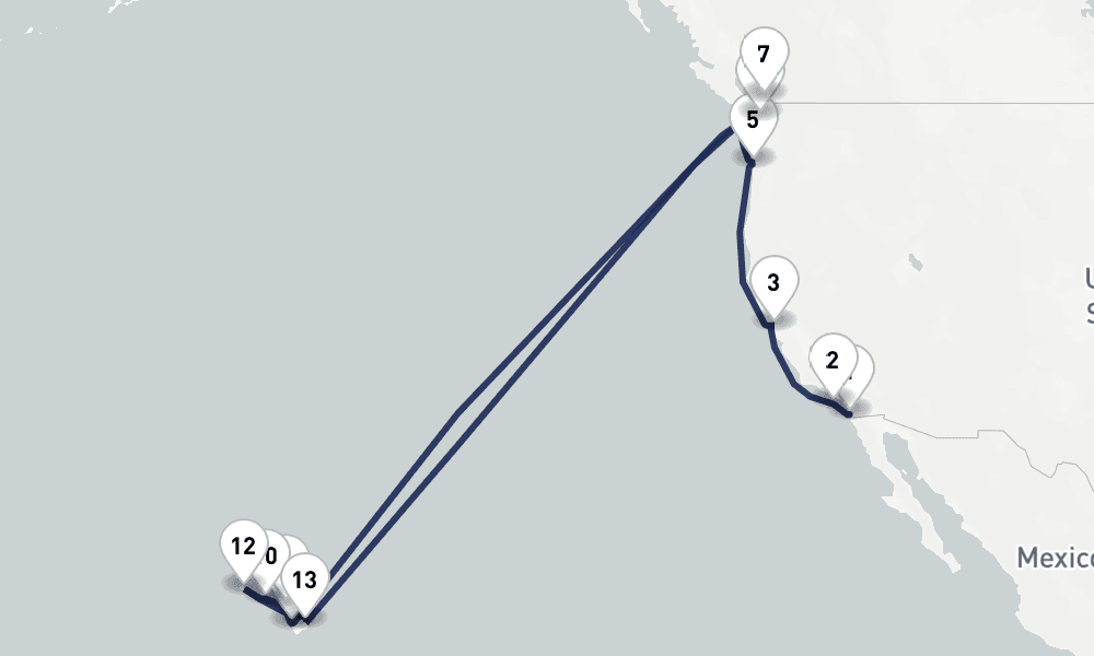 25 days, one-way from San Diego to Vancouver 26日間