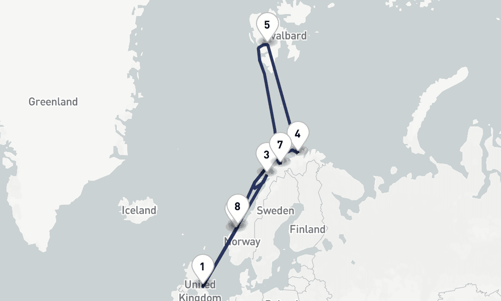 14 days, round-trip Svalbard, Arctic Norway the Midnight Sun 15日間