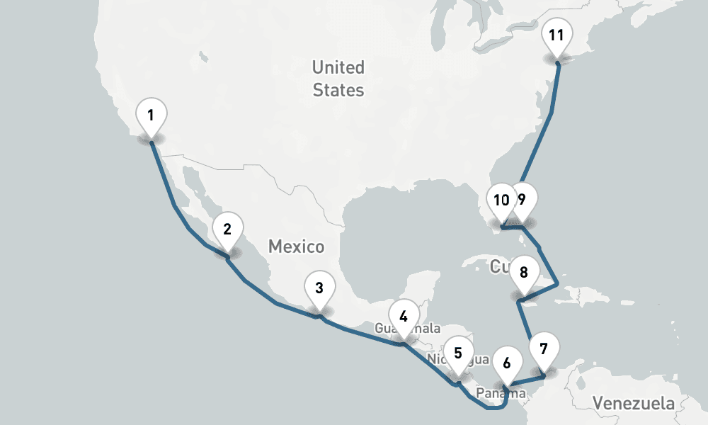 20 days, one-way from Los Angeles to New York 21日間