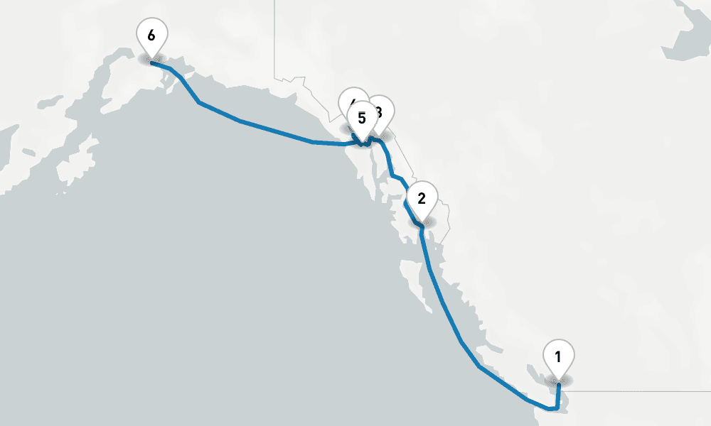 7 days, one-way from Vancouver to Whittier 8日間
