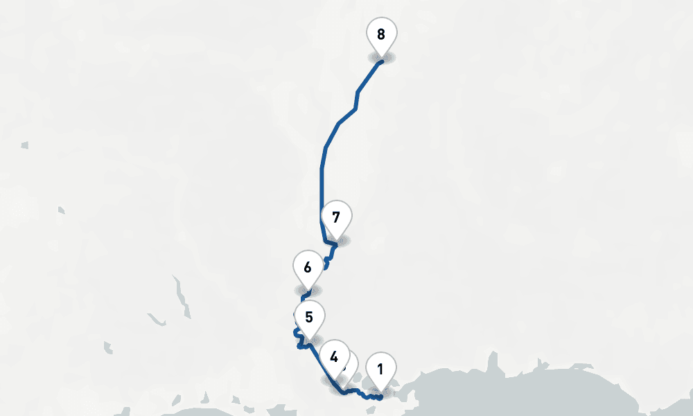 6 days, one-way from New Orleans to Memphis TN 7日間