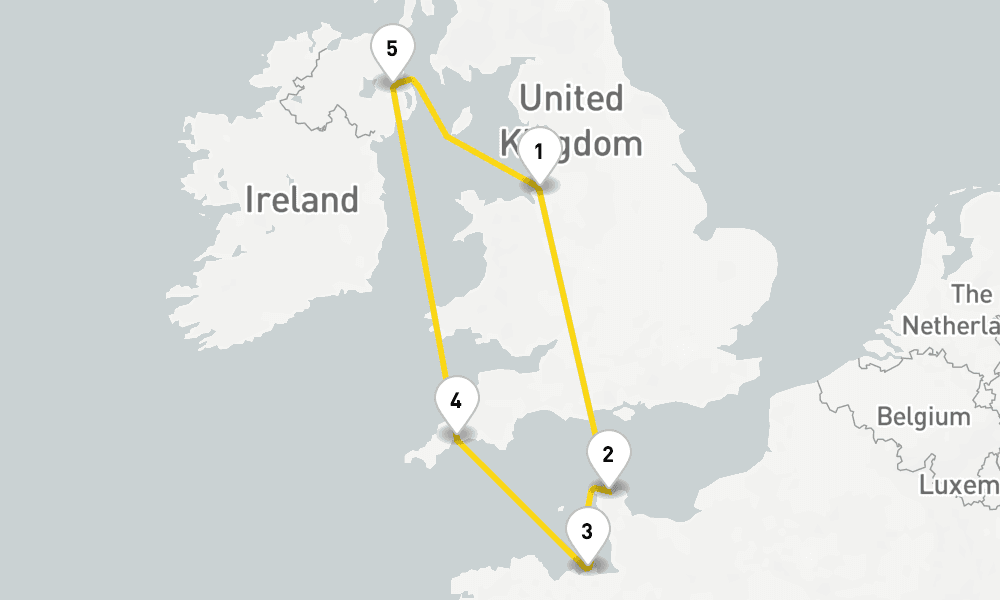 7 days, round-trip Coastlines Of Cornwall Northern France 8日間
