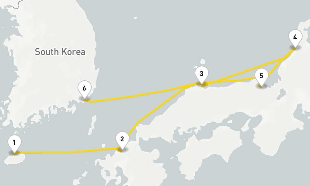 5 days, one-way from Jeju Island to Busan 6日間