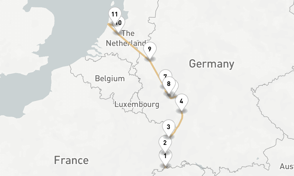 6 nights / 7 days, one-way from Basel to Amsterdam (Holland)