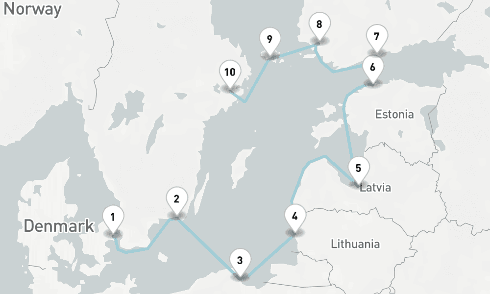 11 nights / 12 days, one-way from Copenhagen to Stockholm