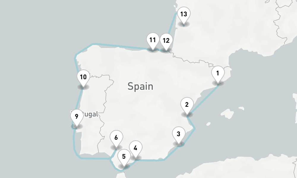 14 nights / 15 days, one-way from Barcelona to Bordeaux