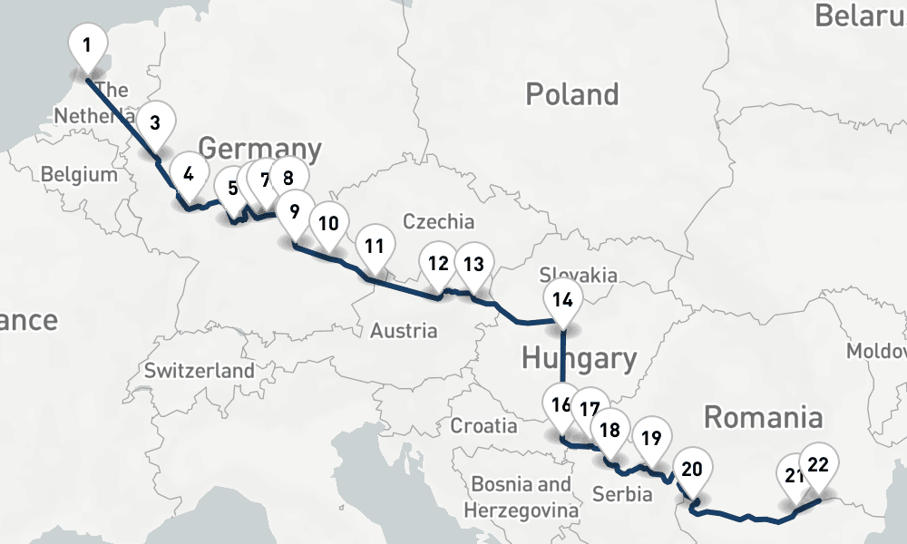 21 nights / 22 days, one-way from Amsterdam (Holland) to Oltenita